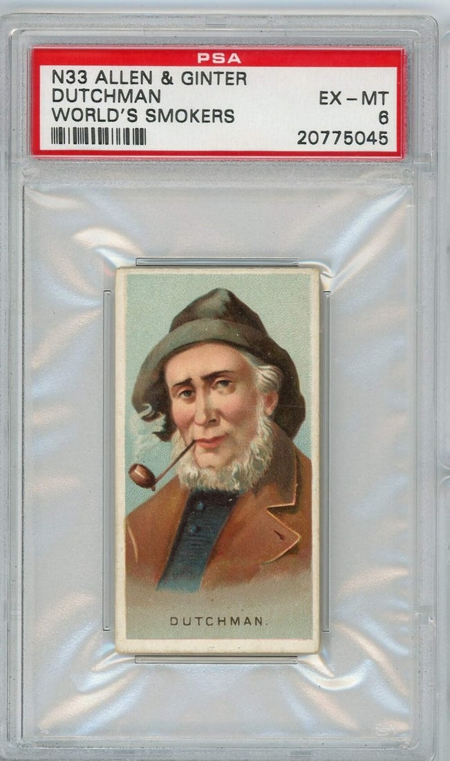 1888 Allen Ginter N33 Dutchman Baseball Card PSA 6 Authentic: 1888 Allen Ginter N33 Dutchman Baseball Card PSA 6 Authentic Discover this rare 1888 Allen Ginter Worlds Smokers N33 Dutchman Baseball Tobacco Card, graded PSA 6. This original card features the athle