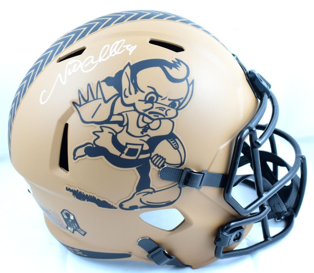 Cleveland Browns 2023 Salute to Service Speed Helmet signed by Nick Chubb Beckett (1 of 10)