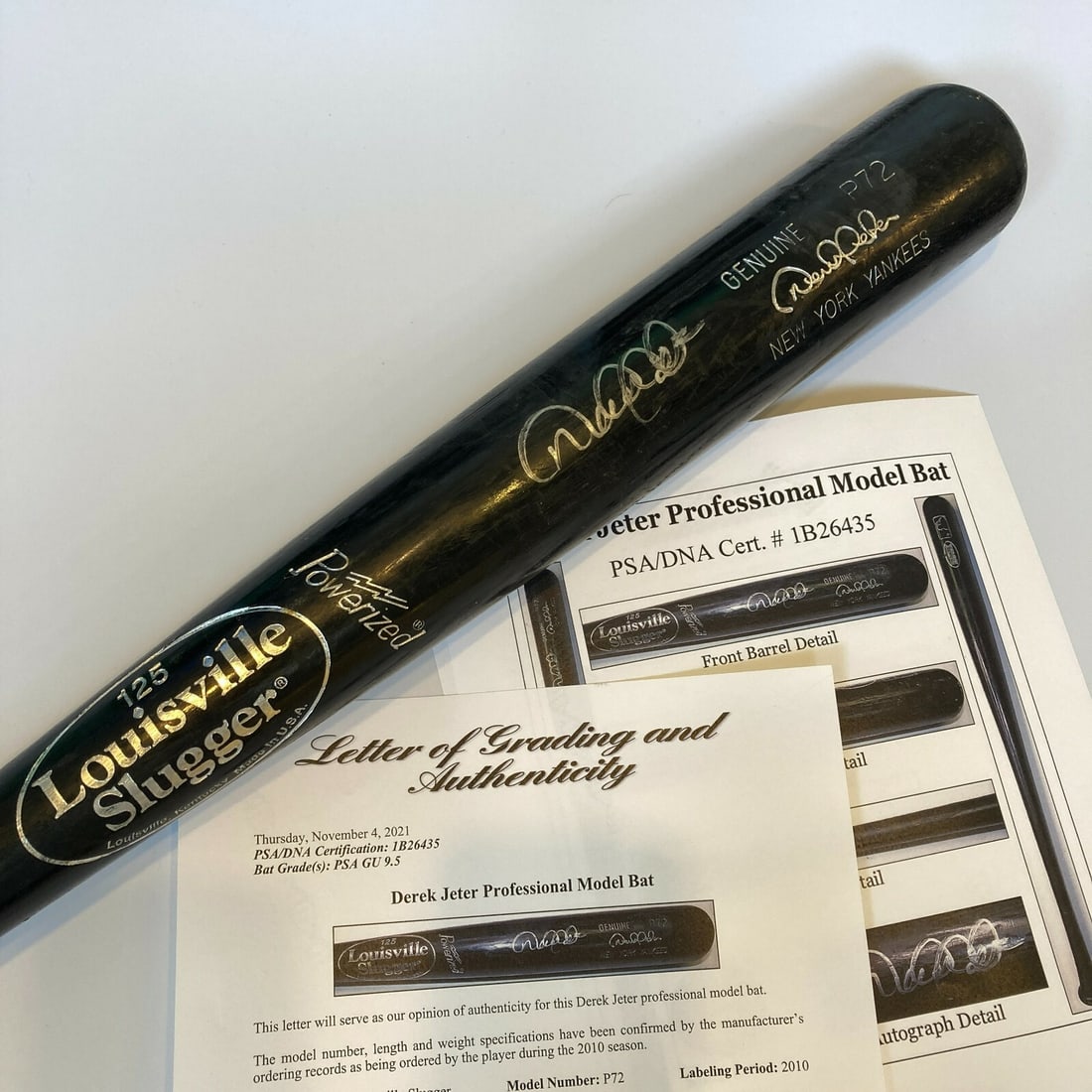 Derek Jeter 2010 Game Used Baseball Bat PSA 9.5 New York Yankees: Derek Jeter 2010 Game Used Baseball Bat PSA 9.5 New York Yankees This is an exceptional 2010 game-used baseball bat signed by Derek Jeter, a legendary player of the New York Yankees. The bat exhibits 