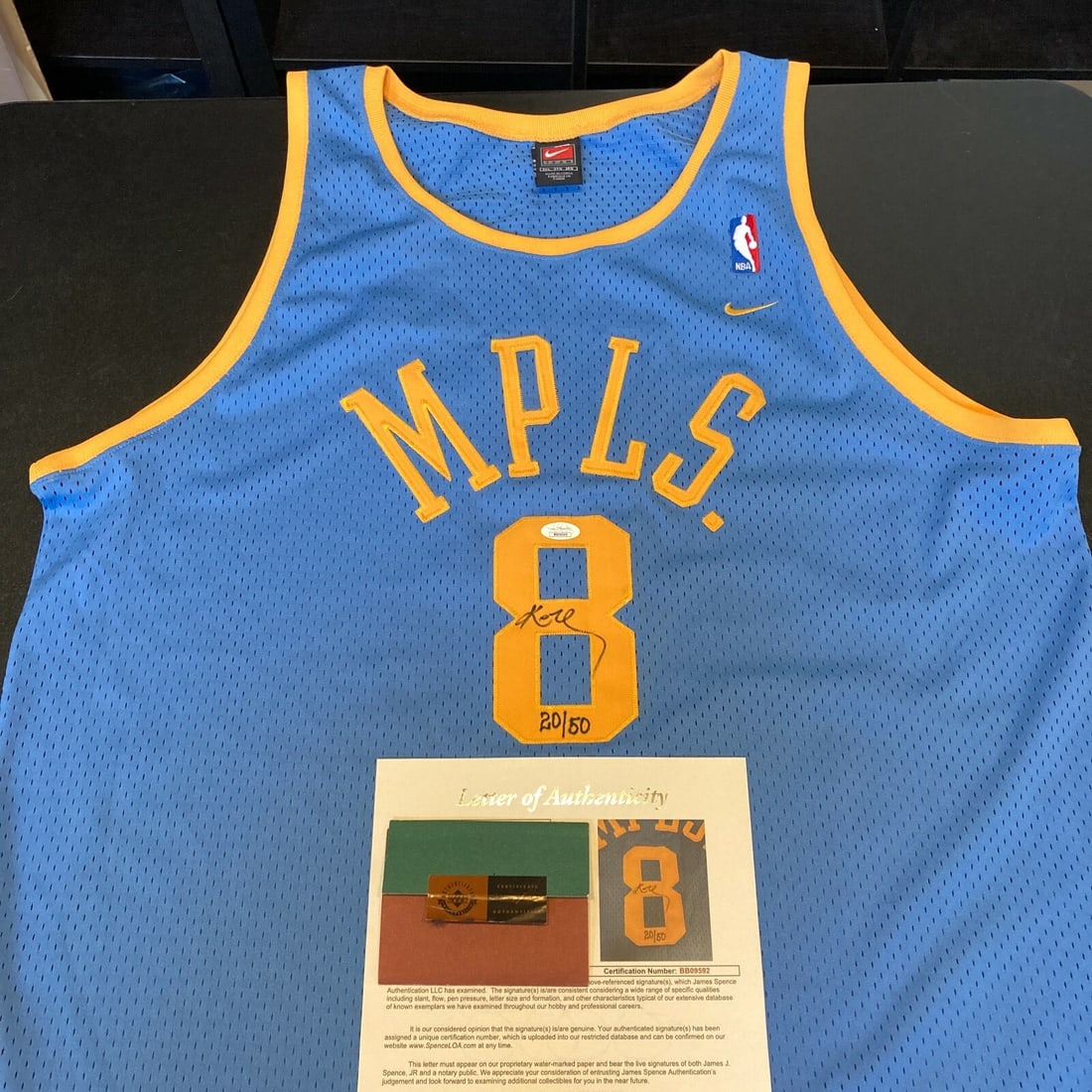 Kobe Bryant Autographed Lakers MPLS Nike Throwback Jersey With JSA COA And UDA: Kobe Bryant Autographed Lakers MPLS Nike Throwback Jersey With JSA COA And UDA This is an original, authentic Nike throwback jersey for the Los Angeles Lakers M.P.L.S., personally signed by Kobe Bryan