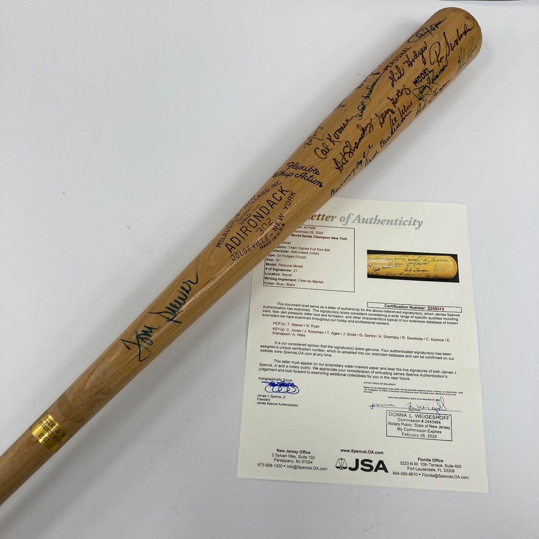 1969 New York Mets Team Signed Bat with Nolan Ryan Tom Seaver JSA COA: 1969 New York Mets Team Signed Bat with Nolan Ryan Tom Seaver JSA COA Celebrate the legendary 1969 New York Mets with this team-signed bat featuring the autographs of twenty-one players, including Hal