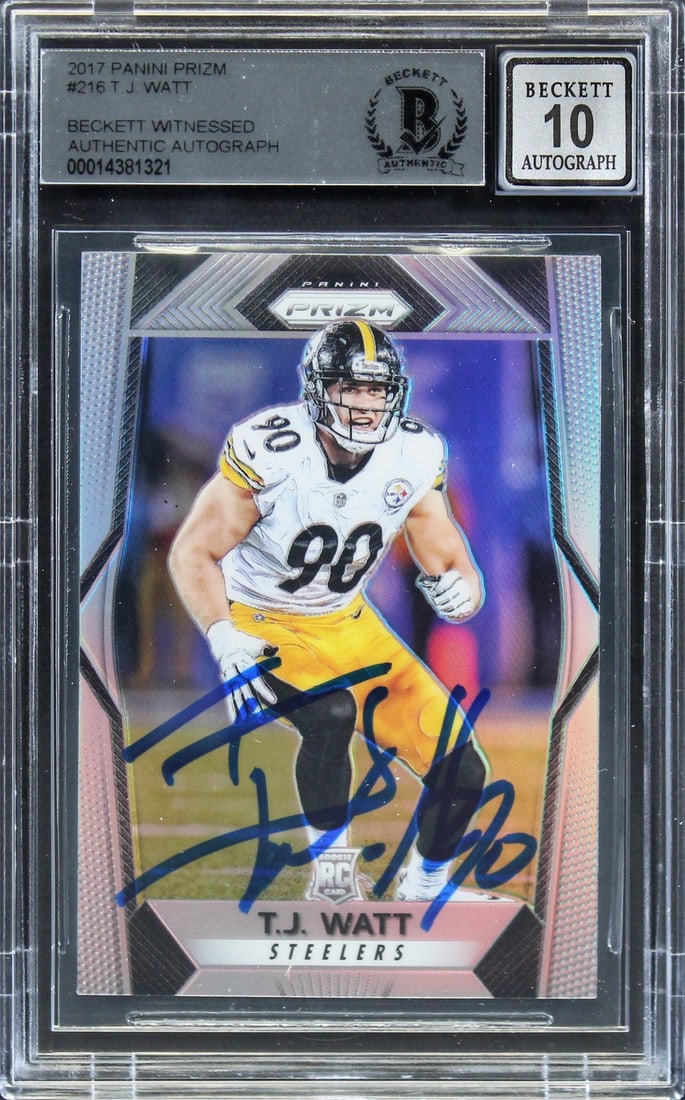 T.J. Watt Signed 2017 Panini Prizm Rookie Card Auto 10 BAS Slabbed (1 of 2)