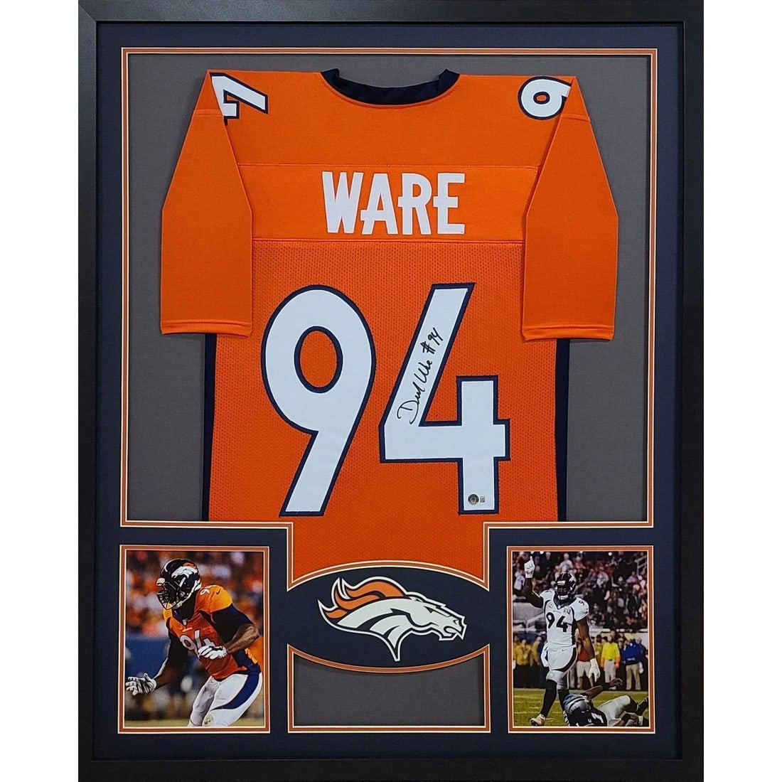 DeMarcus Ware Signed Framed Jersey Beckett Authenticated Broncos: DeMarcus Ware Signed Framed Jersey Beckett Authenticated Broncos Celebrate your fandom with this stunning framed autographed jersey of DeMarcus Ware, a standout player for the Denver Broncos. This pie