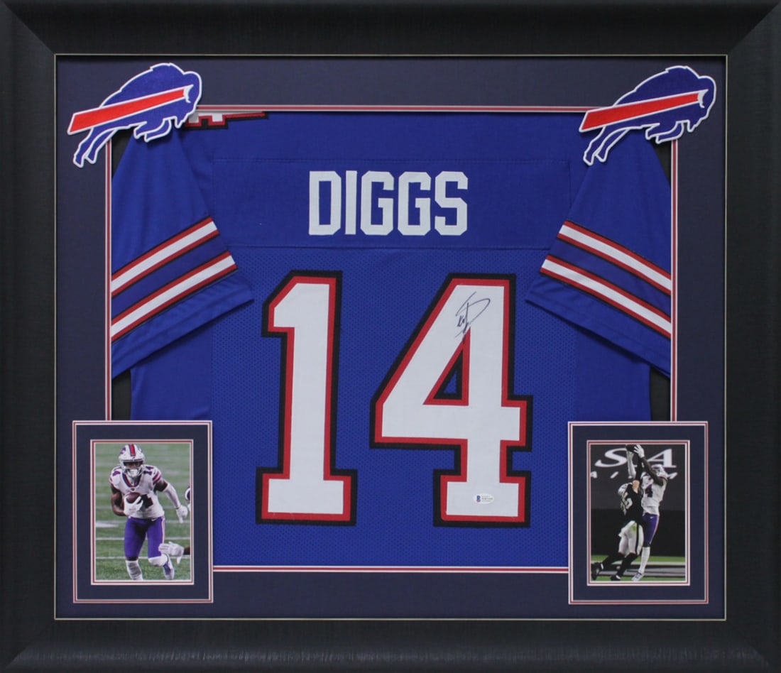 Stefon Diggs Signed Blue Framed Jersey Buffalo Bills BAS Authenticated: Stefon Diggs Signed Blue Framed Jersey Buffalo Bills BAS Authenticated Celebrate your love for football with this authentic, signed blue pro style framed jersey of Stefon Diggs, the star wide receiver