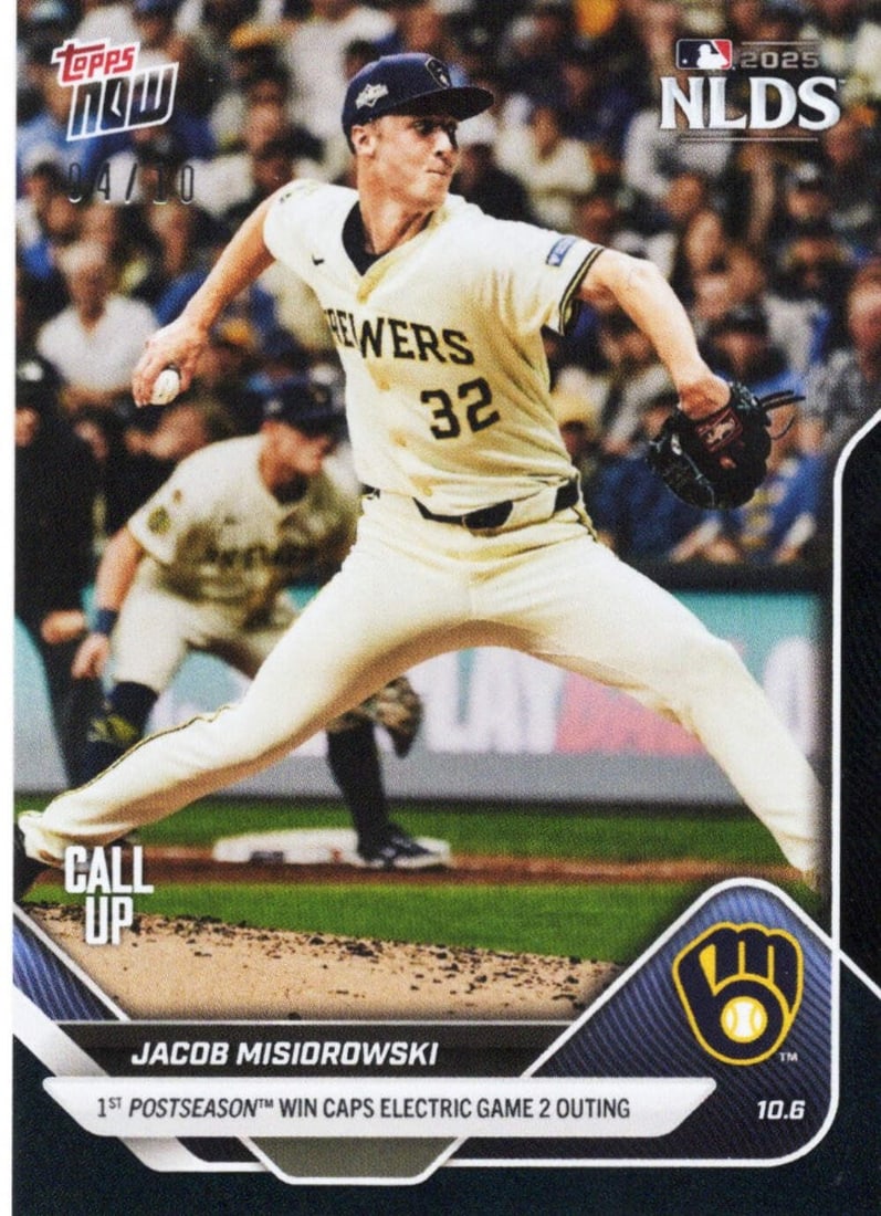 2025 Topps Now Jacob Misiorowski #833 Black Foil Rookie Card /10 Authenticated by Topps: 2025 Topps Now Jacob Misiorowski #833 Black Foil Rookie Card /10 Authenticated by Topps This is a 2025 Topps Now Jacob Misiorowski #833 Black Foil /10 Rookie RC Baseball Card, featuring the promising 
