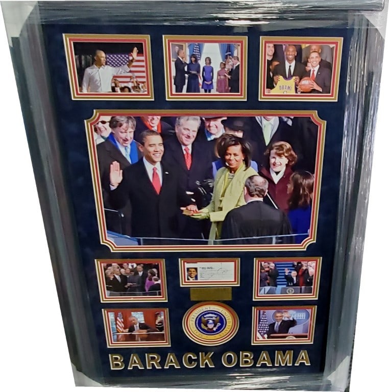 Framed 28x40 Display Signed by Barack Obama With Global Authentics COA: Framed 28x40 Display Signed by Barack Obama With Global Authentics COA This is a framed display featuring the authentic autograph of Barack Obama, the 44th President of the United States. The display 
