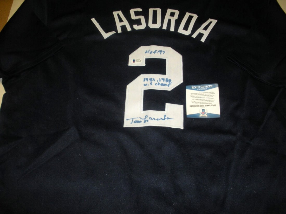 Signed Tom Lasorda Dodgers Jersey With JSA COA World Series Hall Of Fame 1997: Signed Tom Lasorda Dodgers Jersey With JSA COA World Series Hall Of Fame 1997 This is a pre-owned Los Angeles Dodgers jersey signed by Tom Lasorda, commemorating his achievements as a World Series cha