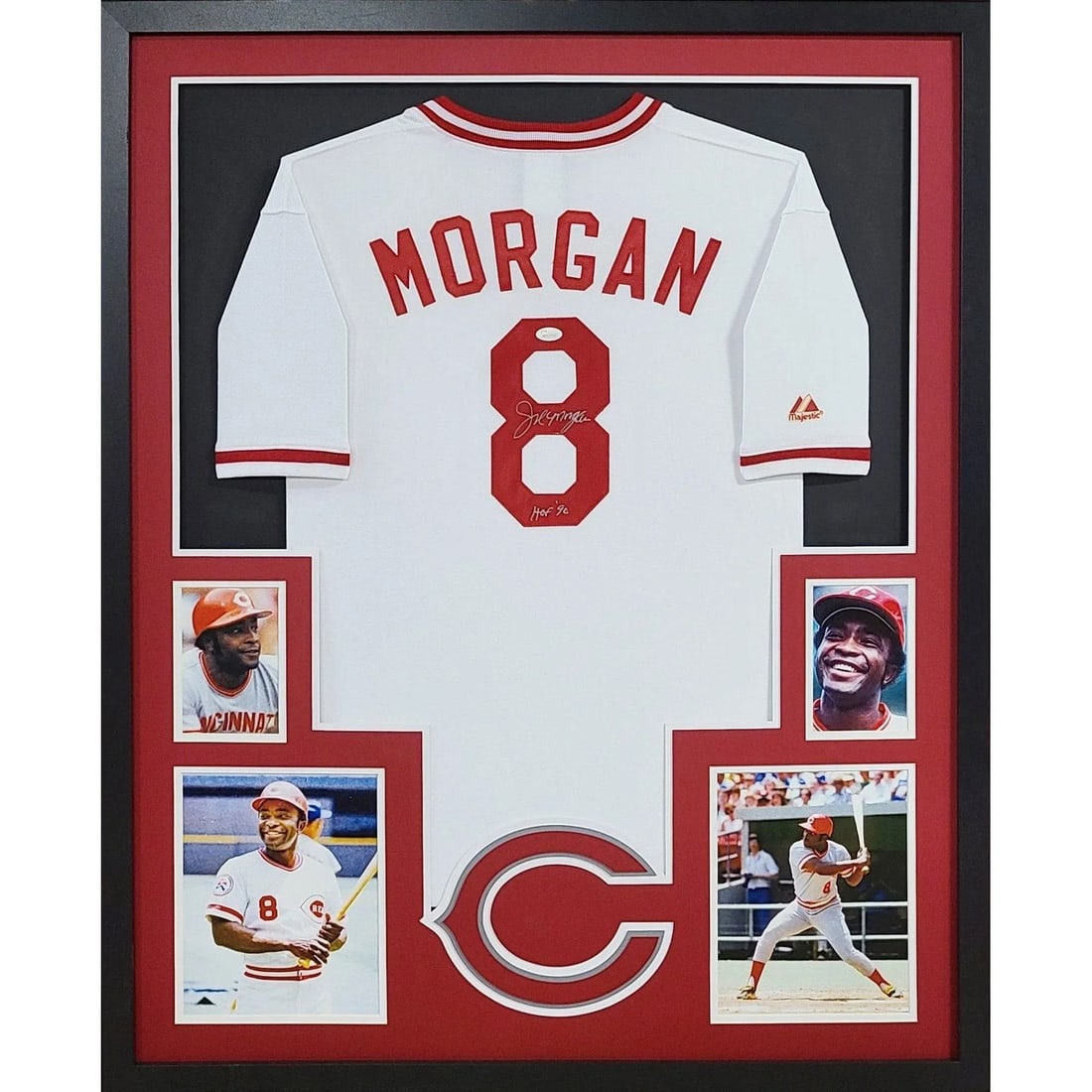 Joe Morgan Autographed Framed Jersey Cincinnati Reds JSA Certified: Joe Morgan Autographed Framed Jersey Cincinnati Reds JSA Certified This autographed Joe Morgan framed jersey showcases the legendary Cincinnati Reds player. Authenticated by JSA, a leader in sports me