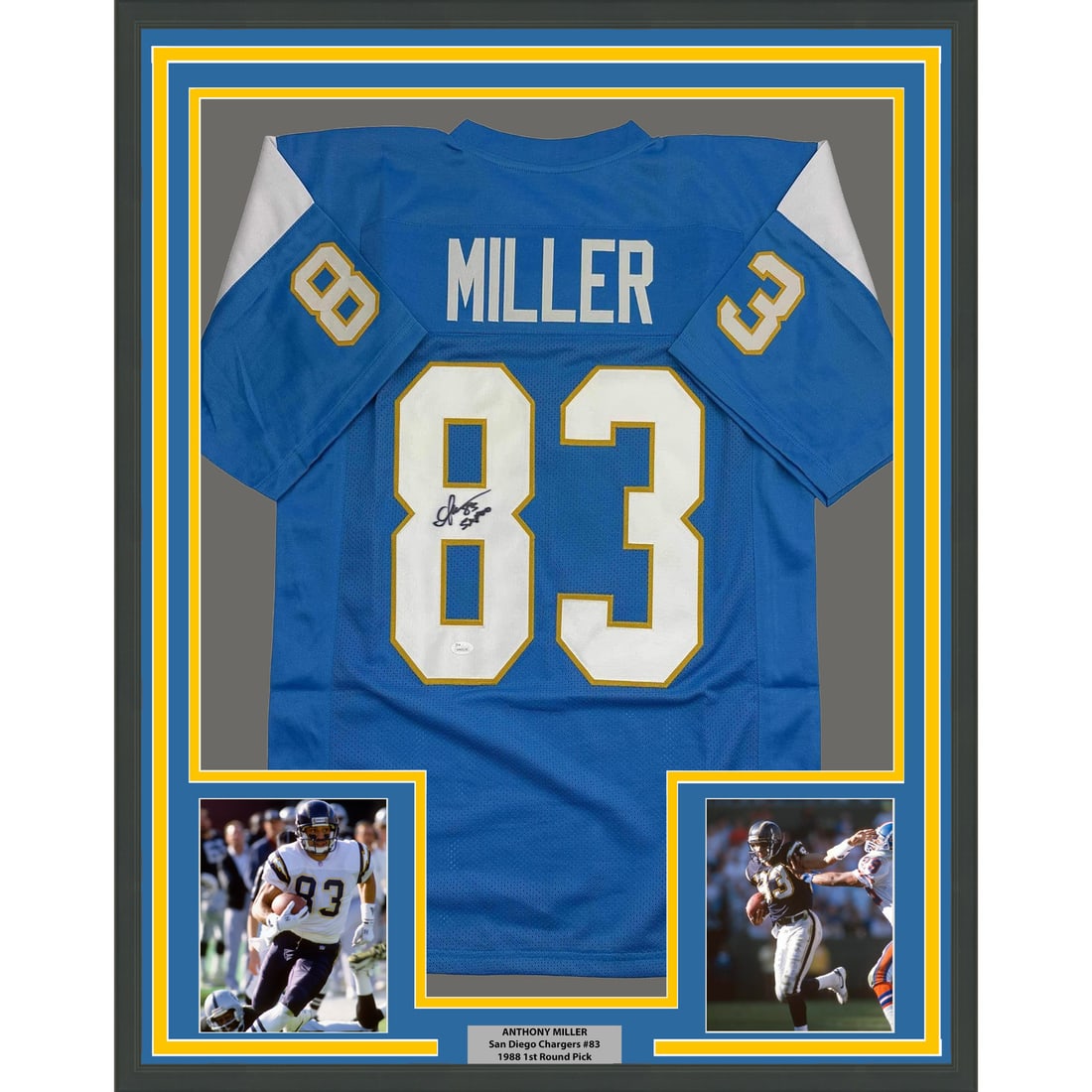 Anthony Miller Signed Chargers Blue Jersey Framed Display 35x39 JSA Authenticated (1 of 2)