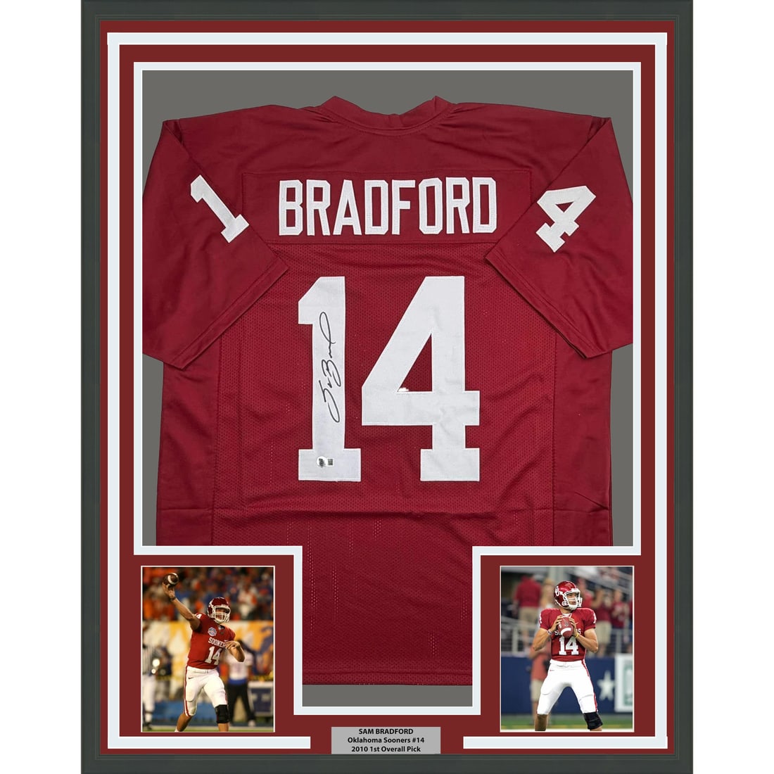 Sam Bradford Signed Oklahoma Jersey Display 35x39 Framed with Beckett COA (1 of 2)