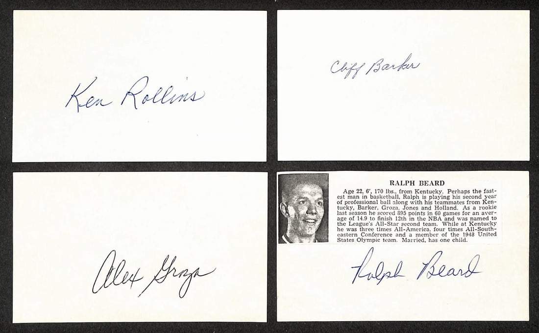 4 signed Kentucky Fabulous Five 1947-48 basketball index cards (1 of 1)