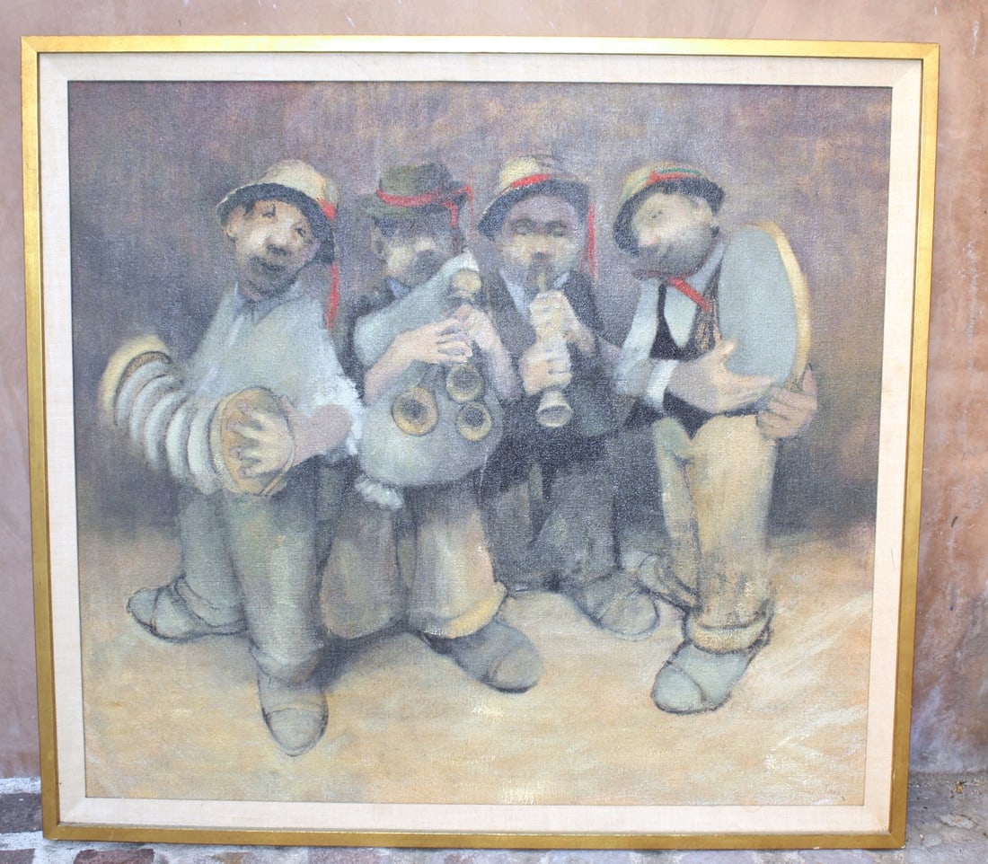 Leonard Creo Original Oil Painting of Musicians 20th Century: Leonard Creo Original Oil Painting of Musicians 20th Century This stunning oil on canvas painting by renowned American artist Leonard Creo, born in 1923, depicts a lively group of musicians, showcasin
