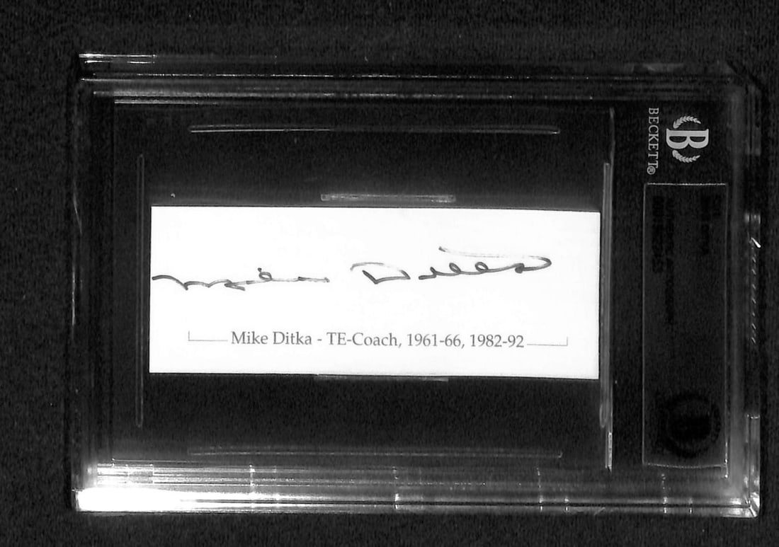 Beckett Slabbed Mike Ditka Signed Cut Autograph Chicago Bears HOF: Beckett Slabbed Mike Ditka Signed Cut Autograph Chicago Bears HOF This item is a hand-signed cut autograph of Mike Ditka, the Hall of Fame tight end and Super Bowl-winning head coach, best known for h