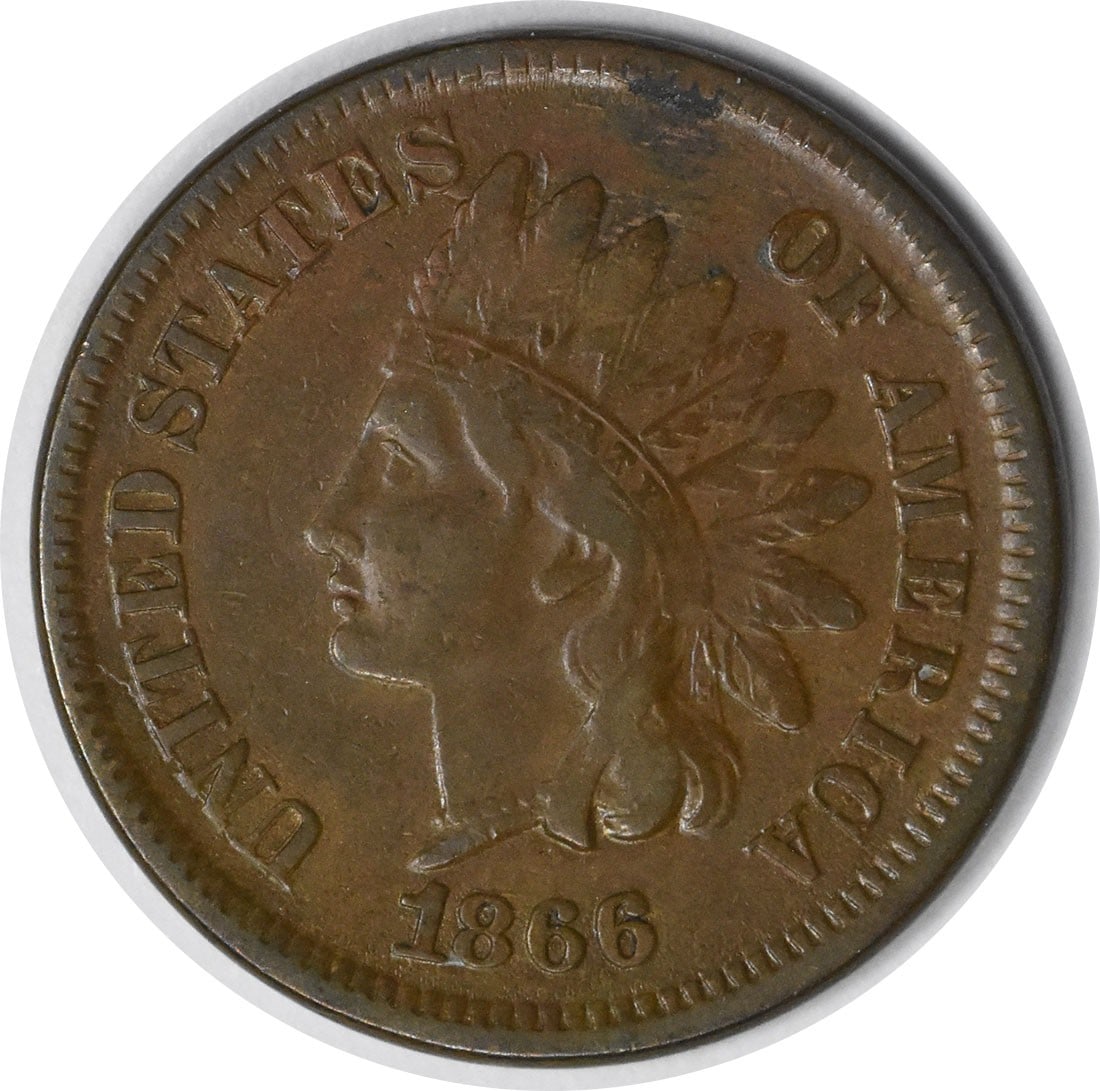 1866 Indian Head Copper Small Cent VF Uncertified: 1866 Indian Head Copper Small Cent VF Uncertified This is an 1866 Indian Head Cent featuring the classic design struck in copper. The coin is circulated and graded VF (Very Fine), with no mint mark. I