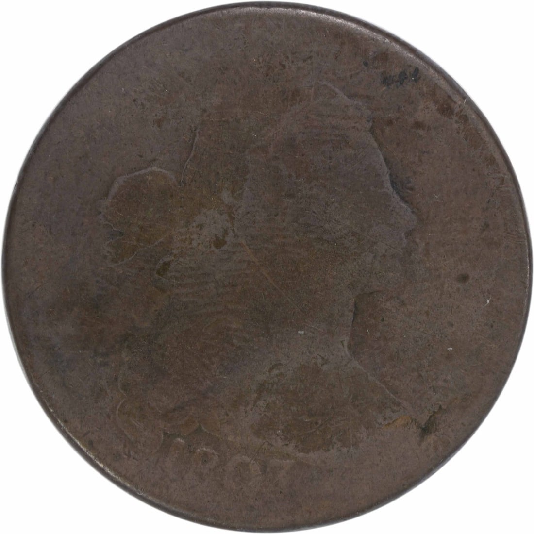 1803 Draped Bust Large Cent Copper Coin AG Uncertified: 1803 Draped Bust Large Cent Copper Coin AG Uncertified This 1803 Large Cent features the Draped Bust design, created by renowned designer Robert Scot. It was minted in Philadelphia and is classified a
