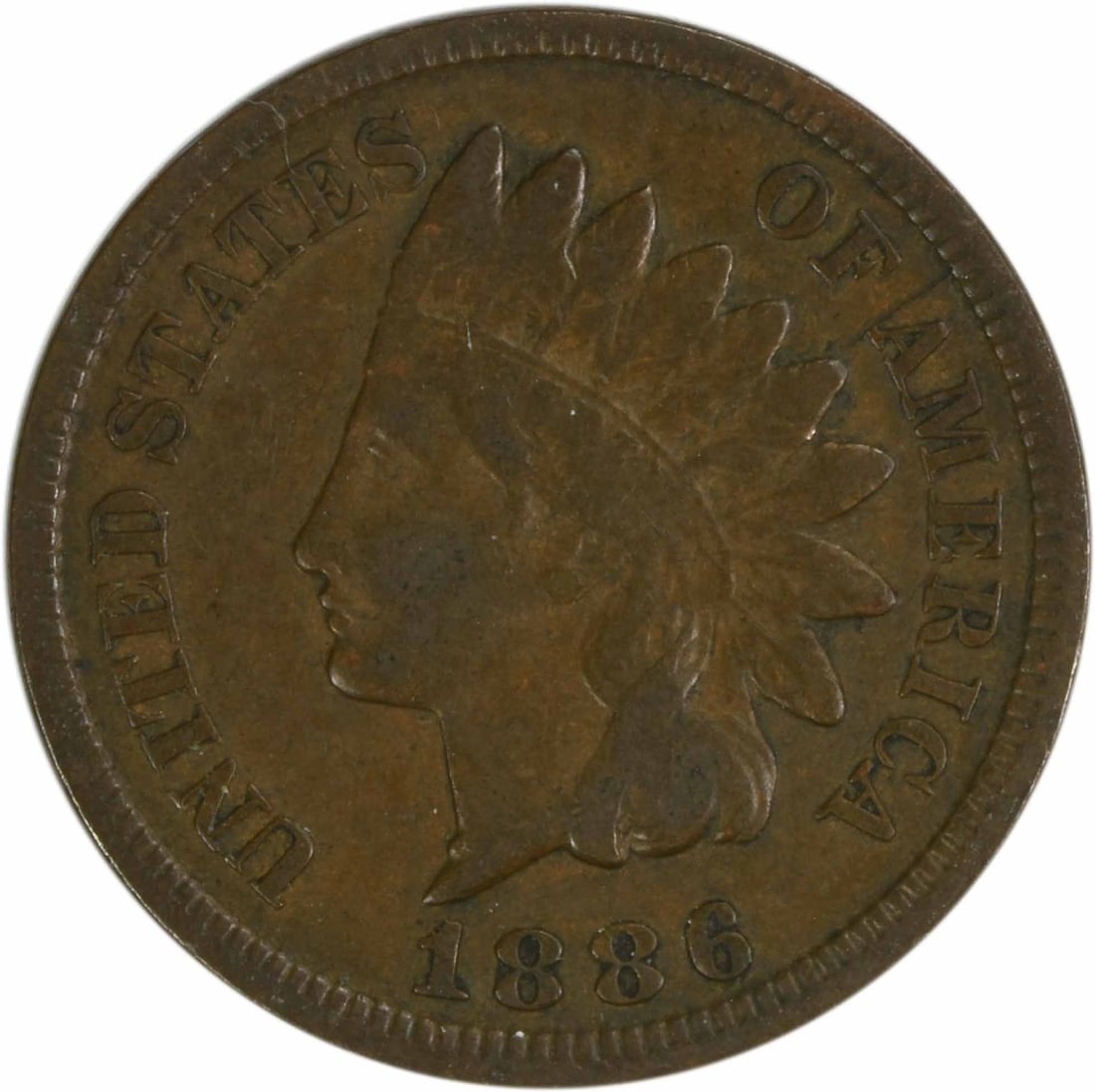 1886 Indian Head Copper Small Cent Variety 2 VF Uncertified: 1886 Indian Head Copper Small Cent Variety 2 VF Uncertified This is an 1886 Indian Head Cent, Variety 2, from the United States. The coin is composed of copper and has a small cent denomination. It is