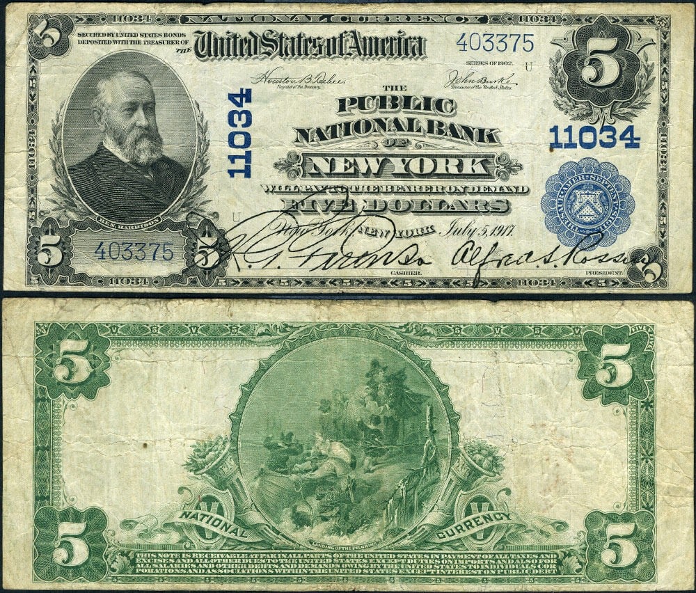 1902 PB New York National Bank $5 Note CH 11034 VF (1 of 3)