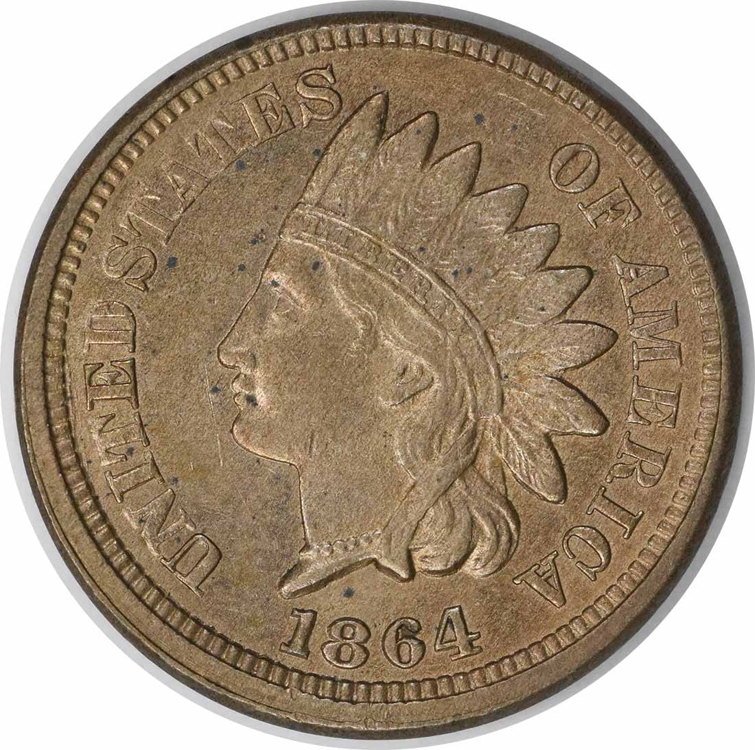 1864 Indian Head Small Cent Copper Uncertified BU: 1864 Indian Head Small Cent Copper Uncertified BU This 1864 Indian Head Cent is an uncirculated coin composed of copper. It features the iconic Indian Head design and is classified as a small cent fro