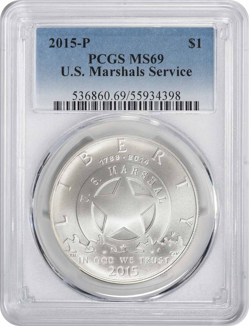PCGS MS69 2015-P U.S. Marshals Service Silver Commemorative Dollar (1 of 2)