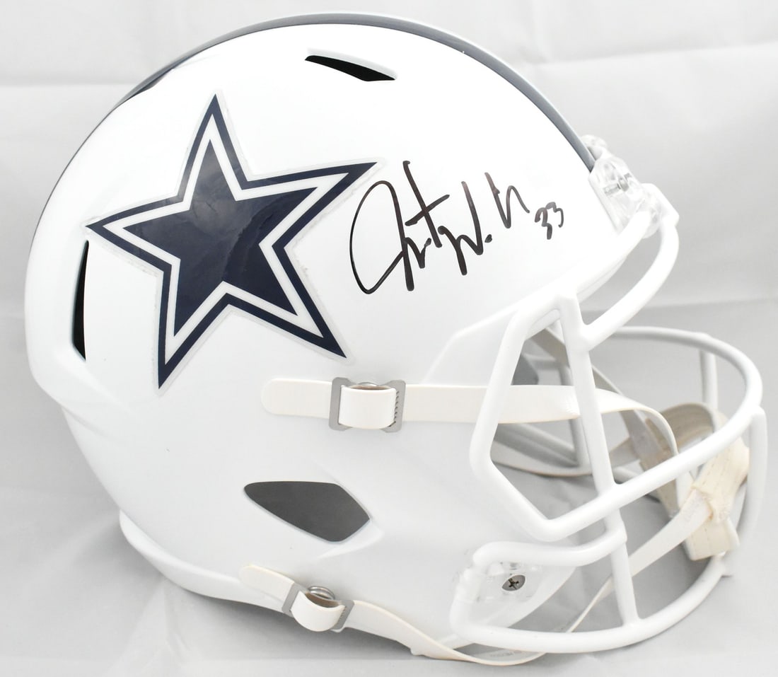 Dallas Cowboys full size alternate 22 speed helmet signed by Javonte Williams Beckett: Dallas Cowboys full size alternate 22 speed helmet signed by Javonte Williams Beckett This is a pre-owned Dallas Cowboys full-size Alternate 22 Speed helmet, hand-signed by Javonte Williams. The helme