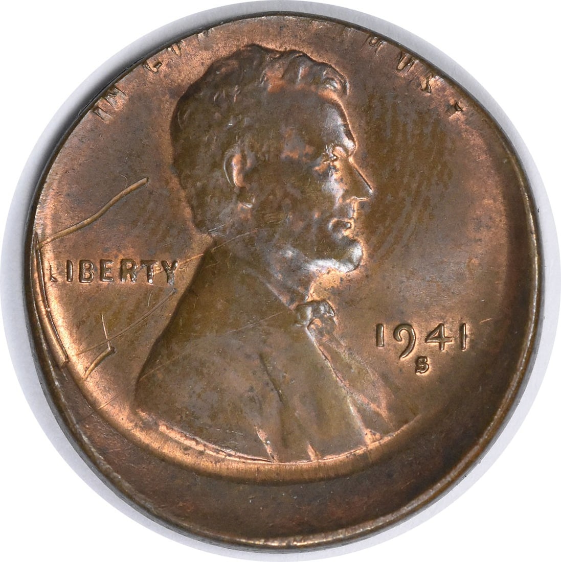 1941-S Lincoln Wheat Cent 10 Off Center BU Uncertified Copper Coin (1 of 2)
