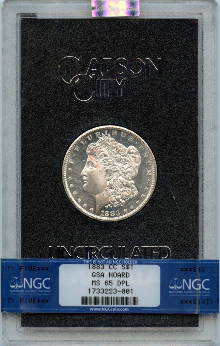 NGC MS65DMPL 1883 Carson City Morgan Silver Dollar GSA Hoard: NGC MS65DMPL 1883 Carson City Morgan Silver Dollar GSA Hoard This is an 1883-CC Morgan Dollar from the GSA Hoard, certified by NGC with a grade of MS65DMPL. The coin was minted in Carson City and is u