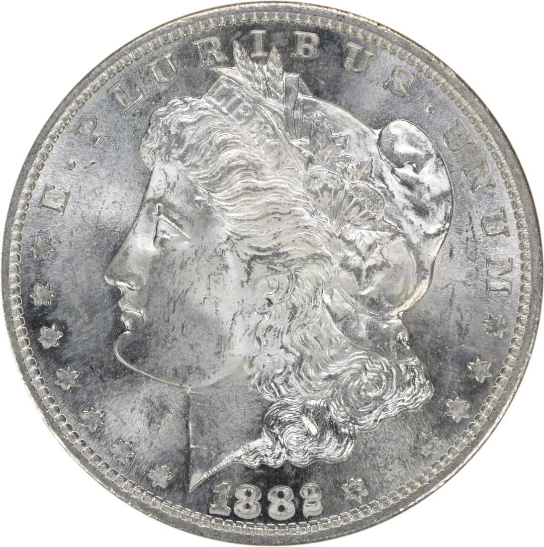 Choice BU 1882 San Francisco Morgan Dollar Uncertified Silver Coin: Choice BU 1882 San Francisco Morgan Dollar Uncertified Silver Coin This 1882-S Morgan Silver Dollar is an uncirculated coin in Choice Brilliant Uncirculated (BU) condition. Composed of silver, it was 