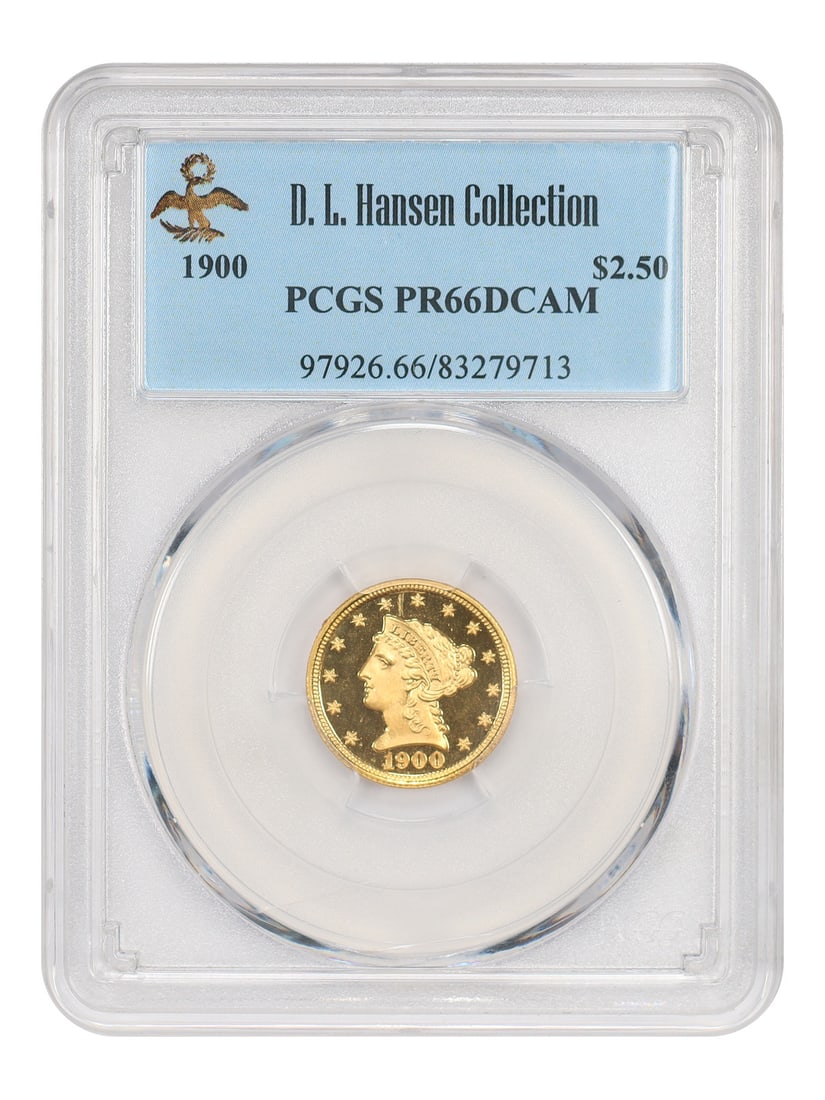 1900 Liberty Head $2.50 Gold Coin PCGS PR66DCAM: 1900 Liberty Head $2.50 Gold Coin PCGS PR66DCAM 1900 Liberty Head $2.50 gold coin certified by PCGS as PR66DCAM. This gem proof survivor comes from a mintage of just 205 coins and features pleasing ye