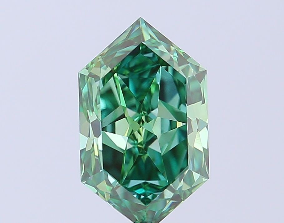 Loose Diamond - HEXAGONAL 2.02ct Fancy Vivid Green VVS2: Loose Diamond - HEXAGONAL 2.02ct Fancy Vivid Green VVS2 Source: This is a real non-mined Diamond that has been grown in a lab Shape: HEXAGONAL Carats: 2.02 Color: Fancy Vivid Green Certification: IGI 