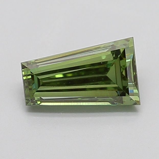 Loose Diamond - TAPERED BAGUETTE 0.77ct Fancy Vivid Green VS1: Loose Diamond - TAPERED BAGUETTE 0.77ct Fancy Vivid Green VS1 Source: This is a real non-mined Diamond that has been grown in a lab Shape: TAPERED BAGUETTE Carats: 0.77 Color: Fancy Vivid Green Certif