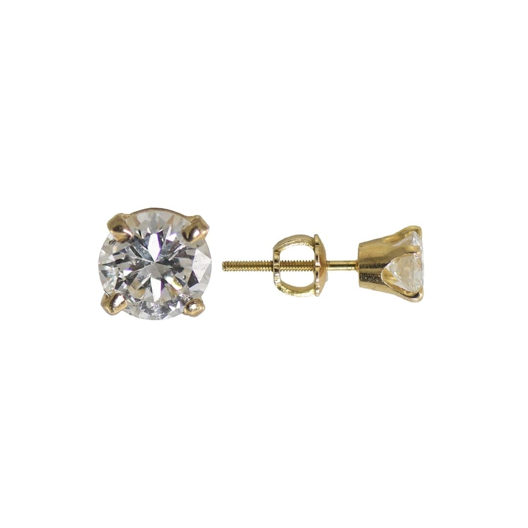14k Yellow Gold Screw Back Diamond Stud Earrings 0.75 ctw: 14k Yellow Gold Screw Back Diamond Stud Earrings 0.75 ctw These pre-owned diamond stud earrings feature round brilliant cut natural diamonds set in 14k yellow gold. The total diamond weight is approxi