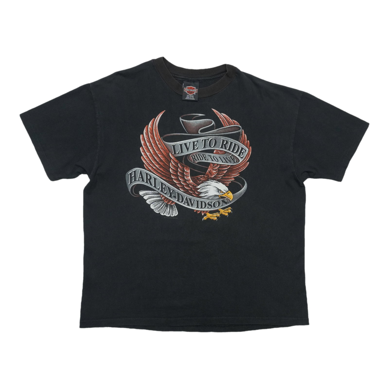 Vintage Harley Davidson Eagle Graphic Black Cotton Shirt Large: Vintage Harley Davidson Eagle Graphic Black Cotton Shirt Large This original vintage 1990s Harley Davidson 'Live to Ride Eagle' shirt features bold front and back graphics. Made from 100% cotton and p