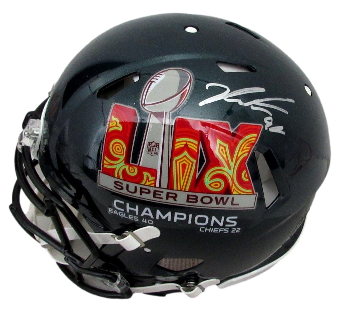 Jalen Carter Autographed Green Speed Full Size Helmet SB LIX Eagles BAS: Jalen Carter Autographed Green Speed Full Size Helmet SB LIX Eagles BAS This is a full-size authentic Philadelphia Eagles helmet signed by Jalen Carter, celebrating the team's Super Bowl LIX victory. 