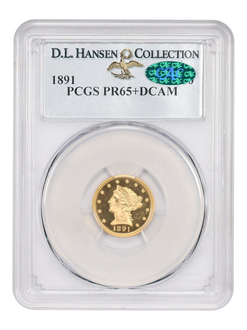 1891 Liberty Head $2.50 Proof PR65+DCAM PCGS CAC: 1891 Liberty Head $2.50 Proof PR65+DCAM PCGS CAC This 1891 $2.50 Liberty Head proof gold coin is certified by PCGS and carries a PR65+DCAM grade with CAC approval. Struck at the Philadelphia Mint, it 