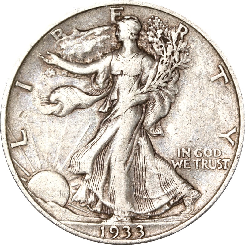 1933 S Silver Walking Liberty Half Dollar: 1933 S Silver Walking Liberty Half Dollar This is a 1933-S Walking Liberty Half Dollar from the United States, composed of 90% silver. The coin is circulated and is offered in Choice+ condition. It is
