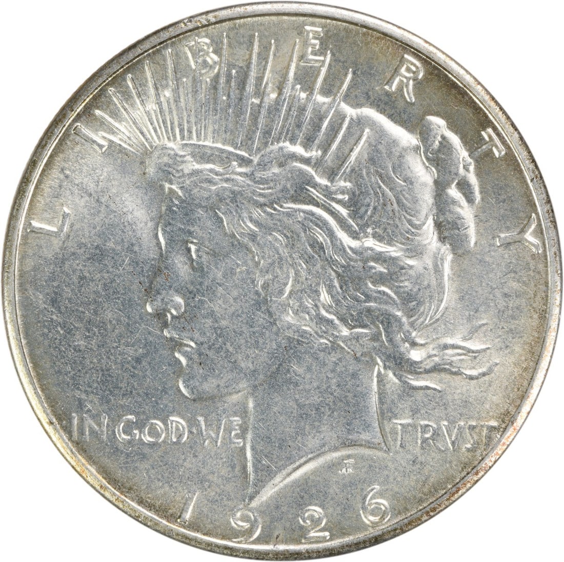 1926 S $1 Peace Dollar Silver AU Uncertified: 1926 S $1 Peace Dollar Silver AU Uncertified 1926-S Peace Silver Dollar in AU slider grade. This circulated, uncertified coin is composed of silver and has a $1 denomination. Pre-owned. Specifications