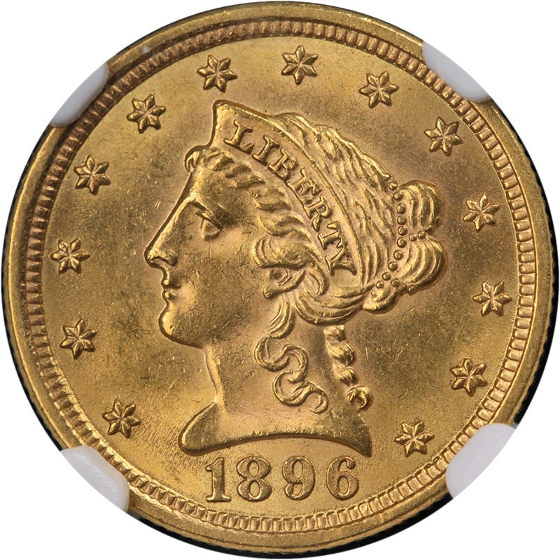 1896 $2.50 Liberty Gold Coin NGC MS63: 1896 $2.50 Liberty Gold Coin NGC MS63 This 1896 Liberty Gold $2.50 coin is certified by NGC with a grade of MS63, indicating it is in uncirculated condition. The coin features excellent luster, strong