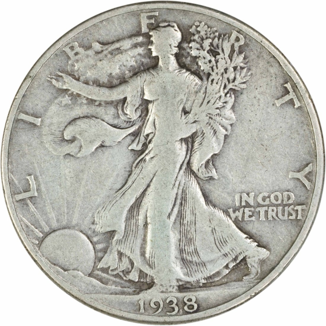 1938 D 50C Walking Liberty Half Dollar Silver F Uncertified: 1938 D 50C Walking Liberty Half Dollar Silver F Uncertified 1938-D Walking Liberty silver half dollar coin. This circulated, uncertified example is graded F and has a pre-owned condition. Specificatio