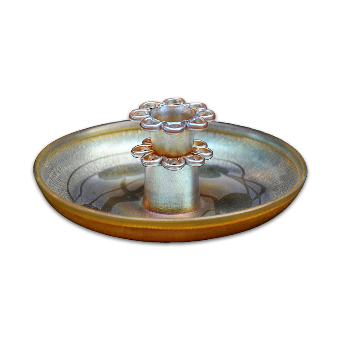 Louis C. Tiffany Favrile art glass bowl with flower frog (1 of 5)