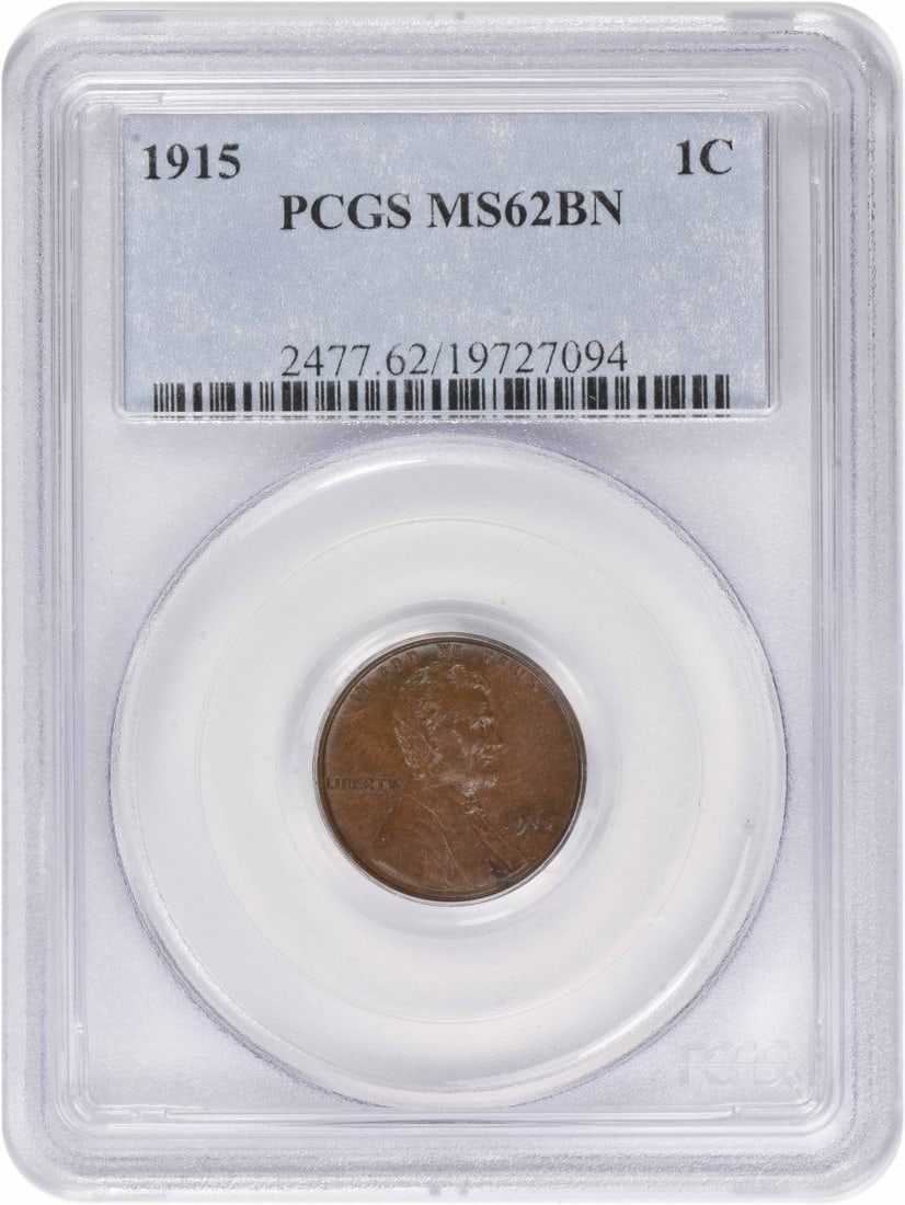 PCGS MS62BN 1915 Lincoln Wheat Small Cent: PCGS MS62BN 1915 Lincoln Wheat Small Cent 1915 Lincoln Wheat Small Cent graded MS62BN by PCGS. This pre-owned United States coin is struck in copper and listed as uncirculated. Specifications Year: 19