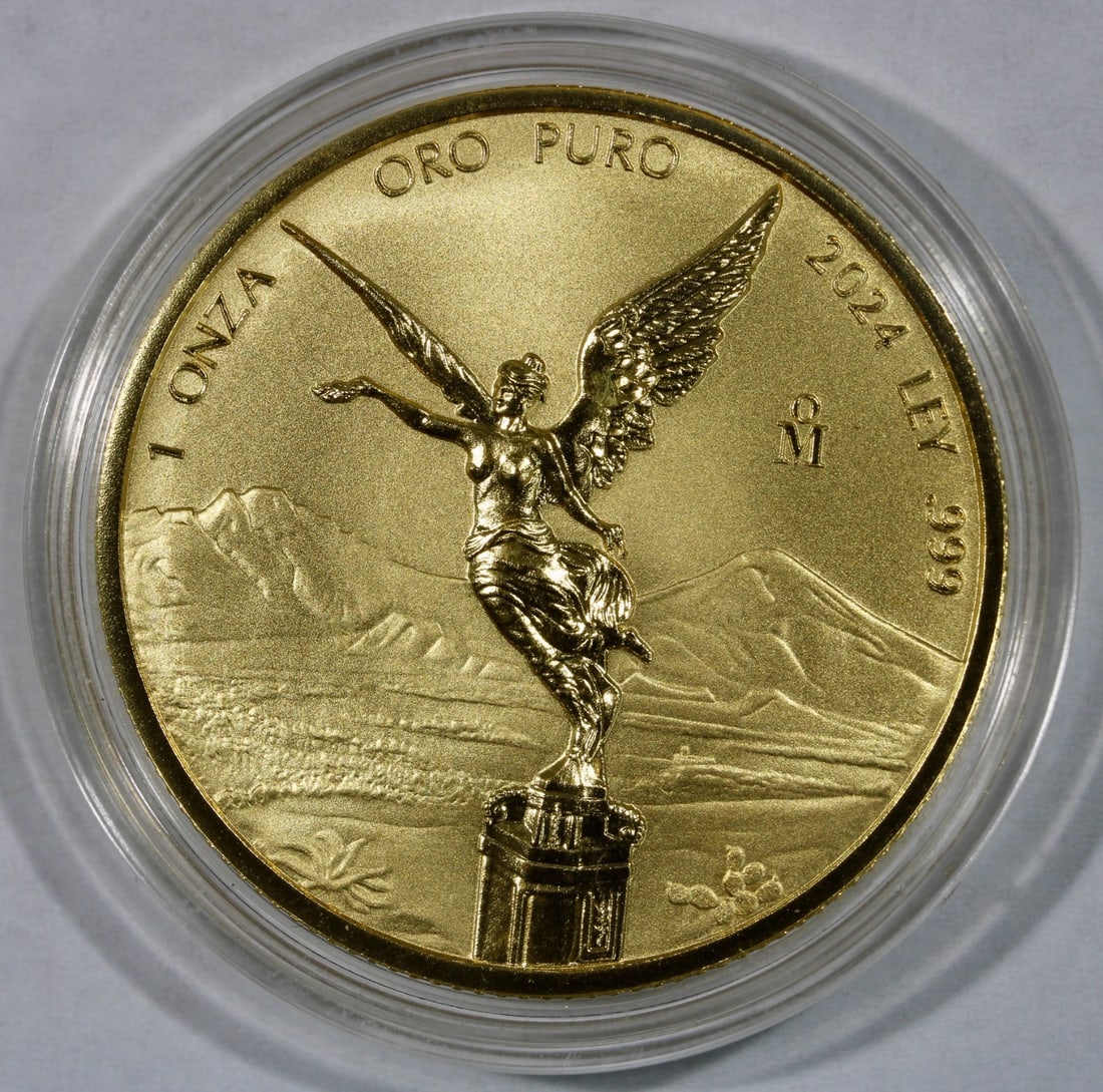 Mexico Libertad 2024-Mo 1 oz .999 Gold Reverse Proof Coin: Mexico Libertad 2024-Mo 1 oz .999 Gold Reverse Proof Coin 2024-Mo Mexico Libertad reverse proof gold coin with .999 fine gold content. This pre-owned 1 oz coin is uncertified and identified as a Mexic