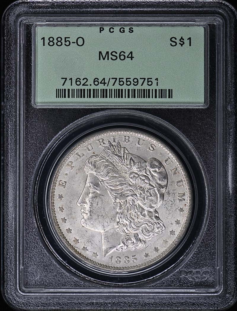 PCGS MS64 1885 O Morgan Silver Dollar: PCGS MS64 1885 O Morgan Silver Dollar This is an 1885-O Morgan Dollar graded MS64 by PCGS. The coin is uncirculated and was minted in New Orleans. It is a pre-owned collectible from the United States,