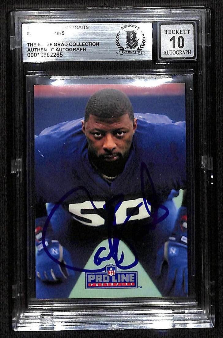 Beckett Slabbed Carl Banks 1991 Pro Line Portraits Auto 10: Beckett Slabbed Carl Banks 1991 Pro Line Portraits Auto 10 This 1991 Pro Line Portraits football trading card features the personal autograph of Carl Banks, a former NFL linebacker for the New York Gi