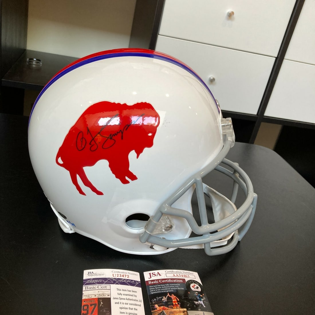 Buffalo Bills Helmet Dual Signed by O.J. Simpson and Johnnie Cochran JSA COA (1 of 10)