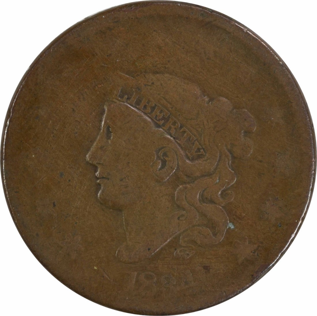 1834 Coronet Head Large Cent Copper G Uncertified: 1834 Coronet Head Large Cent Copper G Uncertified 1834 Coronet Head Large Cent in circulated, pre-owned condition. This uncertified United States coin has a grade of G and is composed of copper. Speci