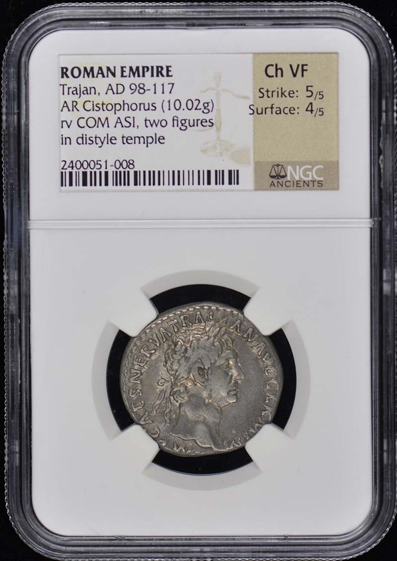 Trajan AR Cistophorus NGC VF30 Ancient Roman Coin AD 98-117: Trajan AR Cistophorus NGC VF30 Ancient Roman Coin AD 98-117 This Ancient Roman Cistophorus, minted during the reign of Emperor Trajan (AD 98-117), is a remarkable piece of history. Certified by NGC wi