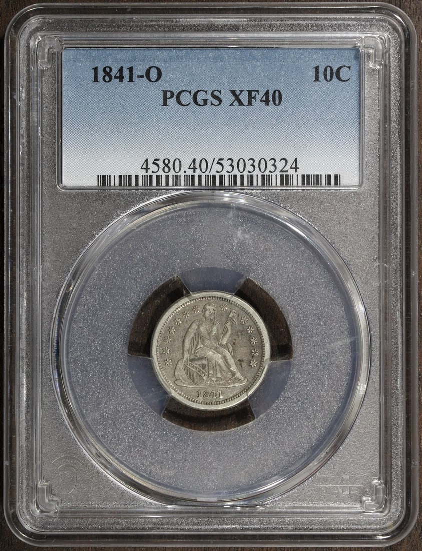 1841-O PCGS XF40 Seated Liberty silver dime: 1841-O PCGS XF40 Seated Liberty silver dime This 1841-O Seated Liberty Dime is a silver coin minted in New Orleans. It features the classic Seated Liberty design and is in pre-owned condition. Certifi