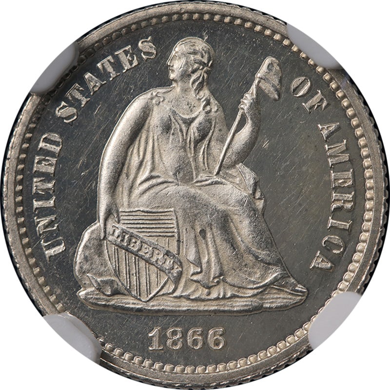 NGC PF65 Cameo 1866 Seated Liberty Half Dime Proof (1 of 4)