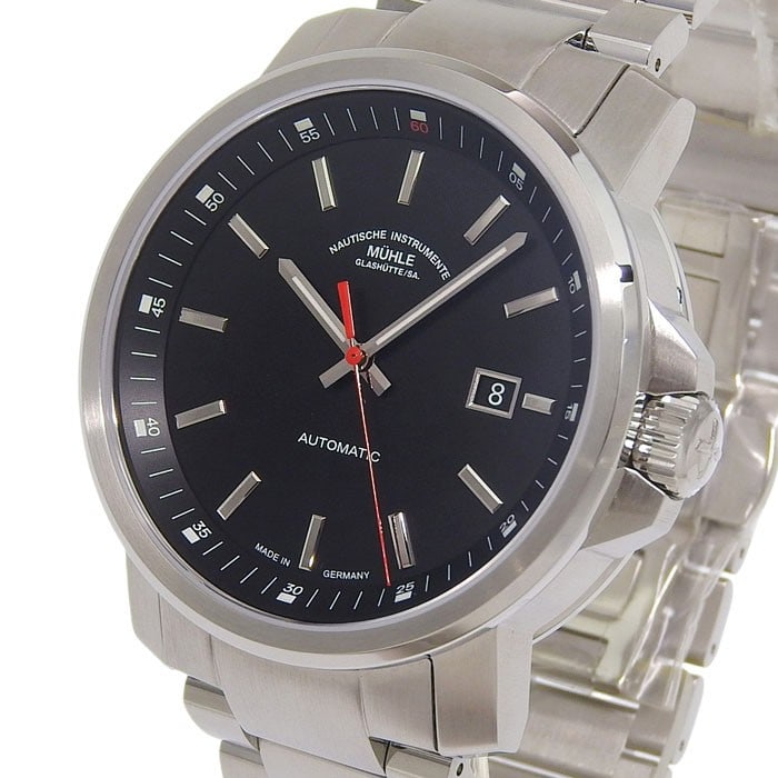 Muhle Glashutte 29er Big Automatic Mens Stainless Steel Wristwatch M1-25-33-MB: Muhle Glashutte 29er Big Automatic Mens Stainless Steel Wristwatch M1-25-33-MB Pre-owned Muhle Glashutte 29er Big men's wristwatch with automatic movement, a black dial, and a stainless steel case and