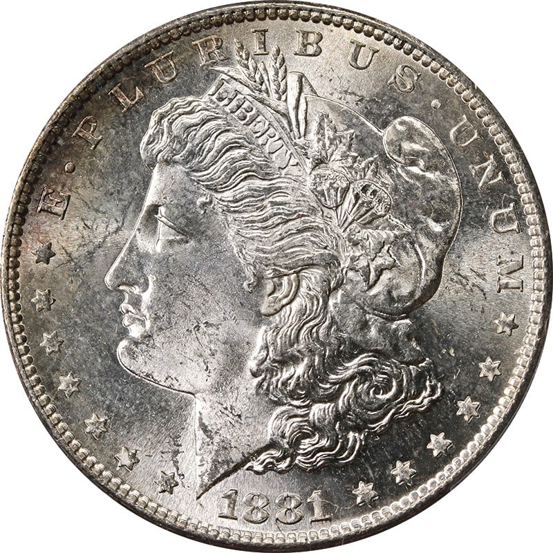 PCGS MS64 1881-S Morgan Dollar with Toned Silver Finish: PCGS MS64 1881-S Morgan Dollar with Toned Silver Finish This is an 1881-S Morgan Silver Dollar graded MS64 by PCGS. The coin is uncirculated and features attractive toning. It was minted in San Franci